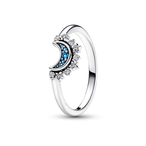Glittrande måninspirerad ring med blå stenar
