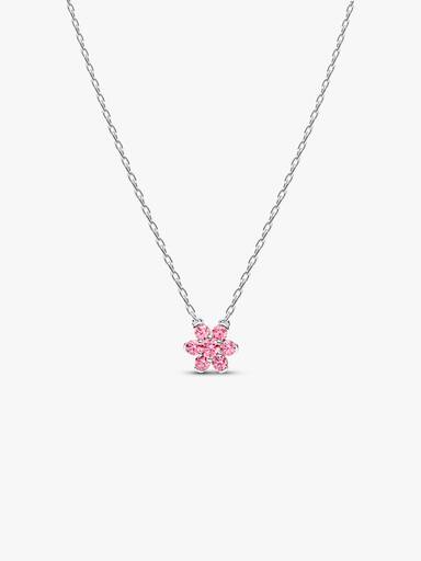 Halsband med hängsmycke och glittrande rosa blomma