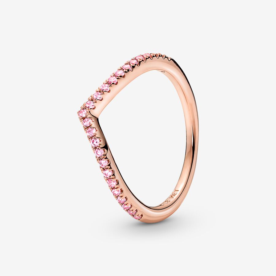 Pandora Timeless wishbone-ring med rosa stenar image number 0