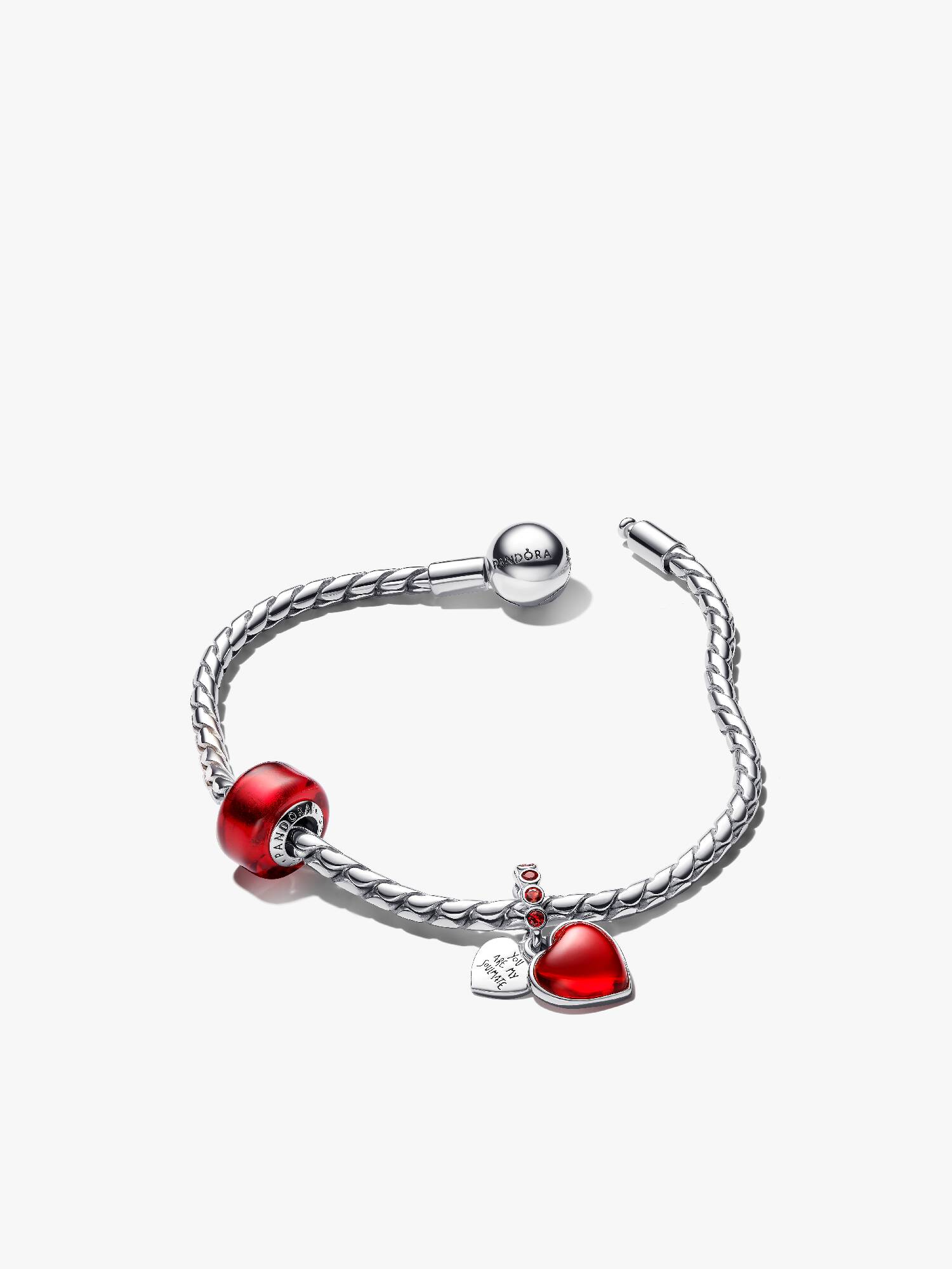 Rött Murano-glas & hjärta charm & armband set