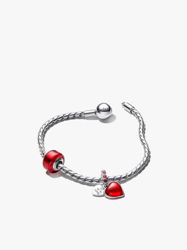 Rött Murano-glas & hjärta charm & armband set
