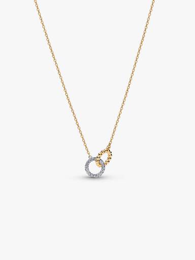 Halsband med sammanflätade cirklar, pärlade detaljer och pavéinfattning