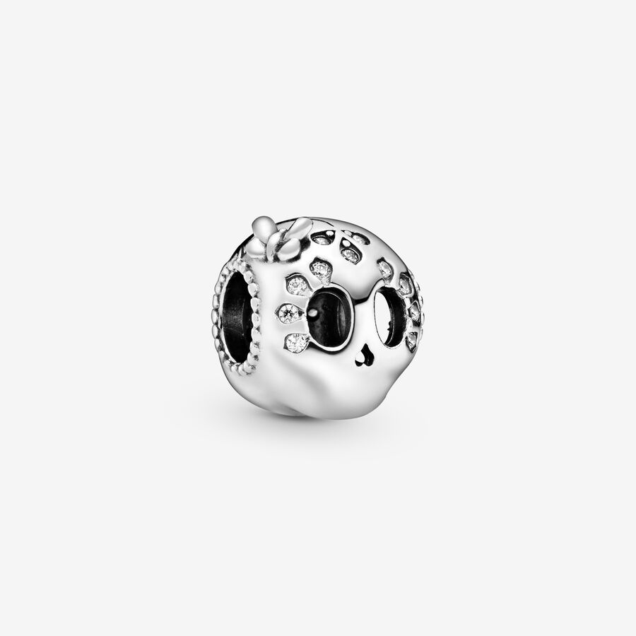 Skull silver charm with clear cubic zirconia image number 0