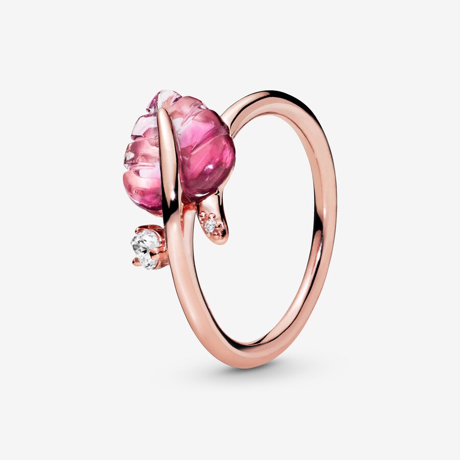 Pink Murano Glass Leaf Ring image number 0