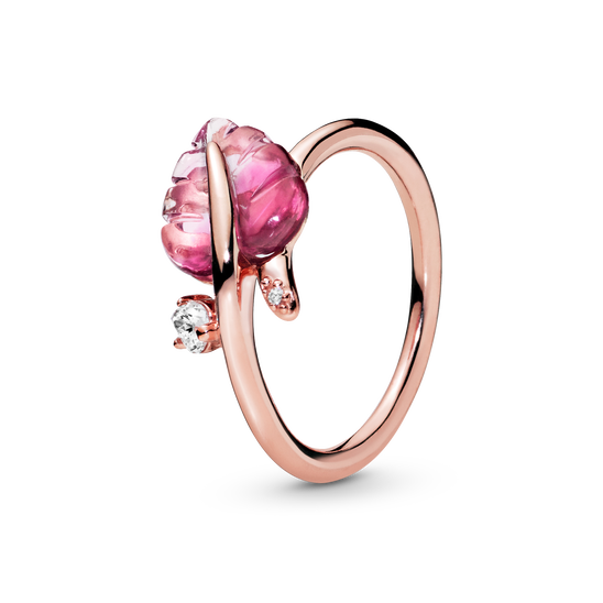Pink Murano Glass Leaf Ring
