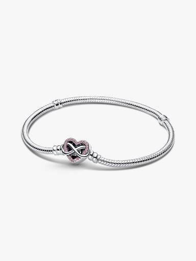 Ormkedjearmband med rosa gnistrande hjärtlås