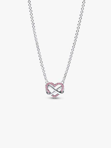 Collierhalsband med gnistrande rosa hjärta i oändlighetsdesign