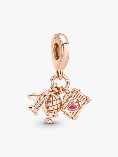 Airplane, Globe & Suitcase Triple Dangle Charm