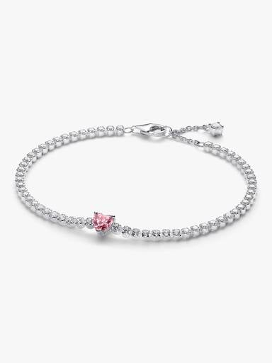 Tennisarmband med glittrande rosa hjärta