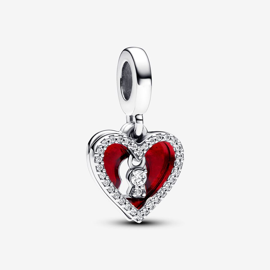 Dubbel hängberlock med rött hjärta och nyckelhål image number 0