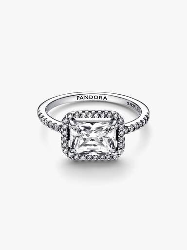 Rectangular Sparkling Halo Ring