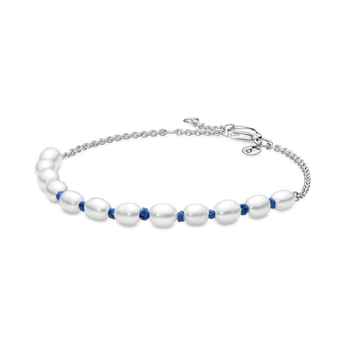 Treated Freshwater Cultured Pearl Blue Cord Chain Bracelet