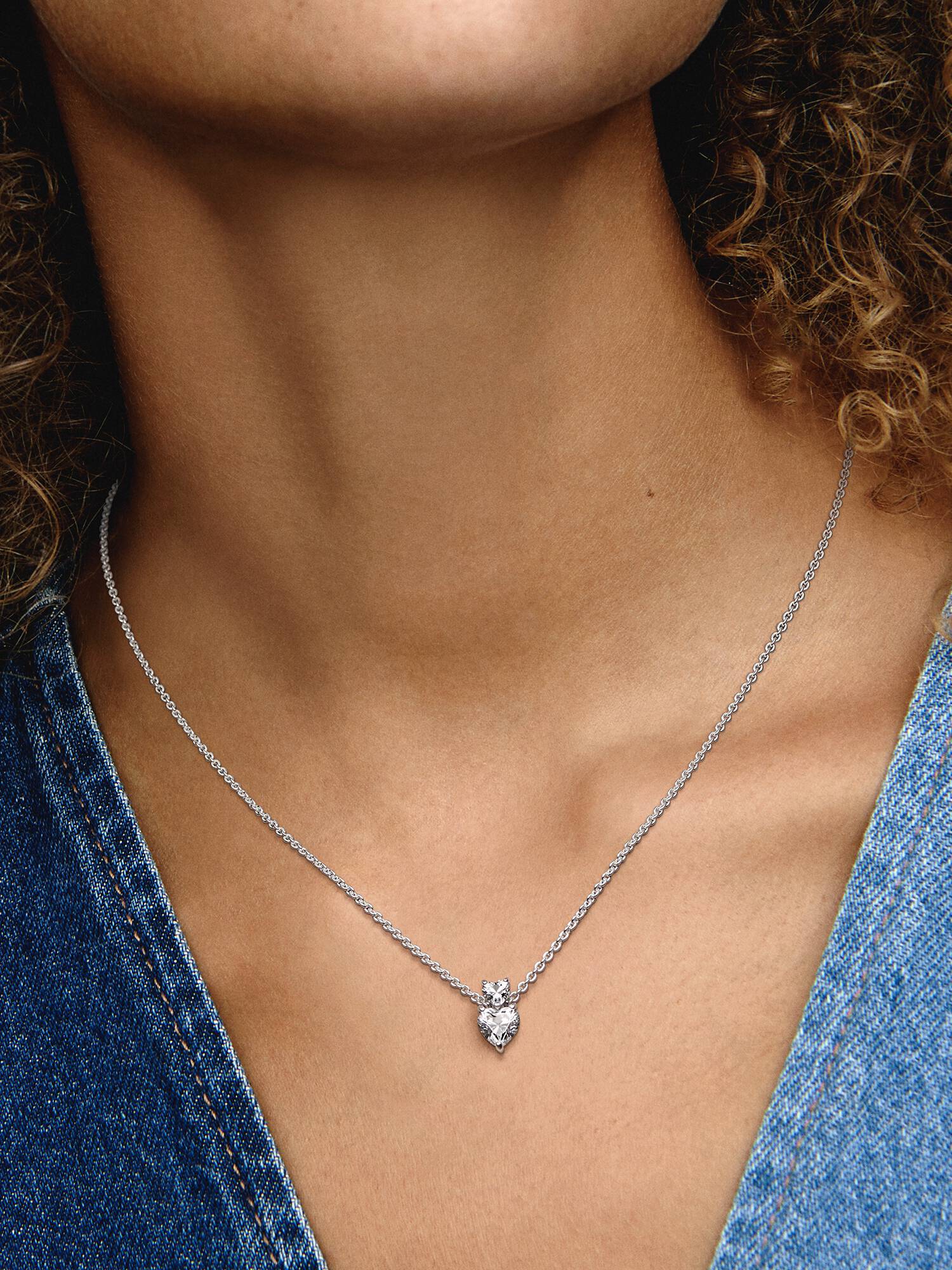 Double Heart Pendant Sparkling Collier Halsband