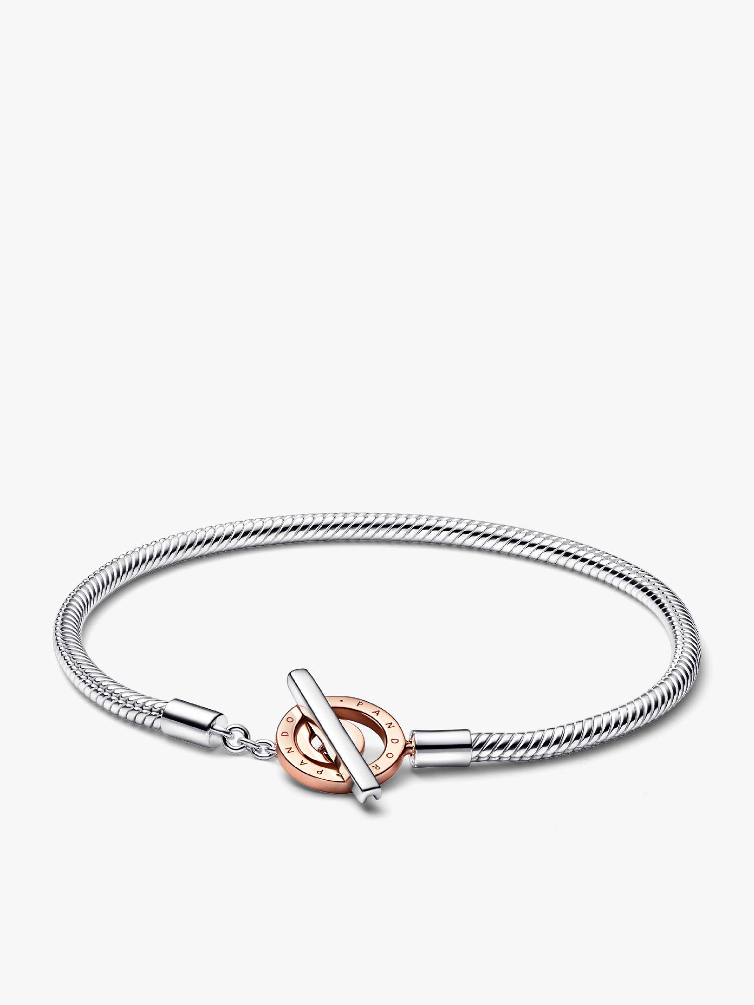 Pandora Moments  Two-tone Logo T-Bar Snake Chain Bracelet
