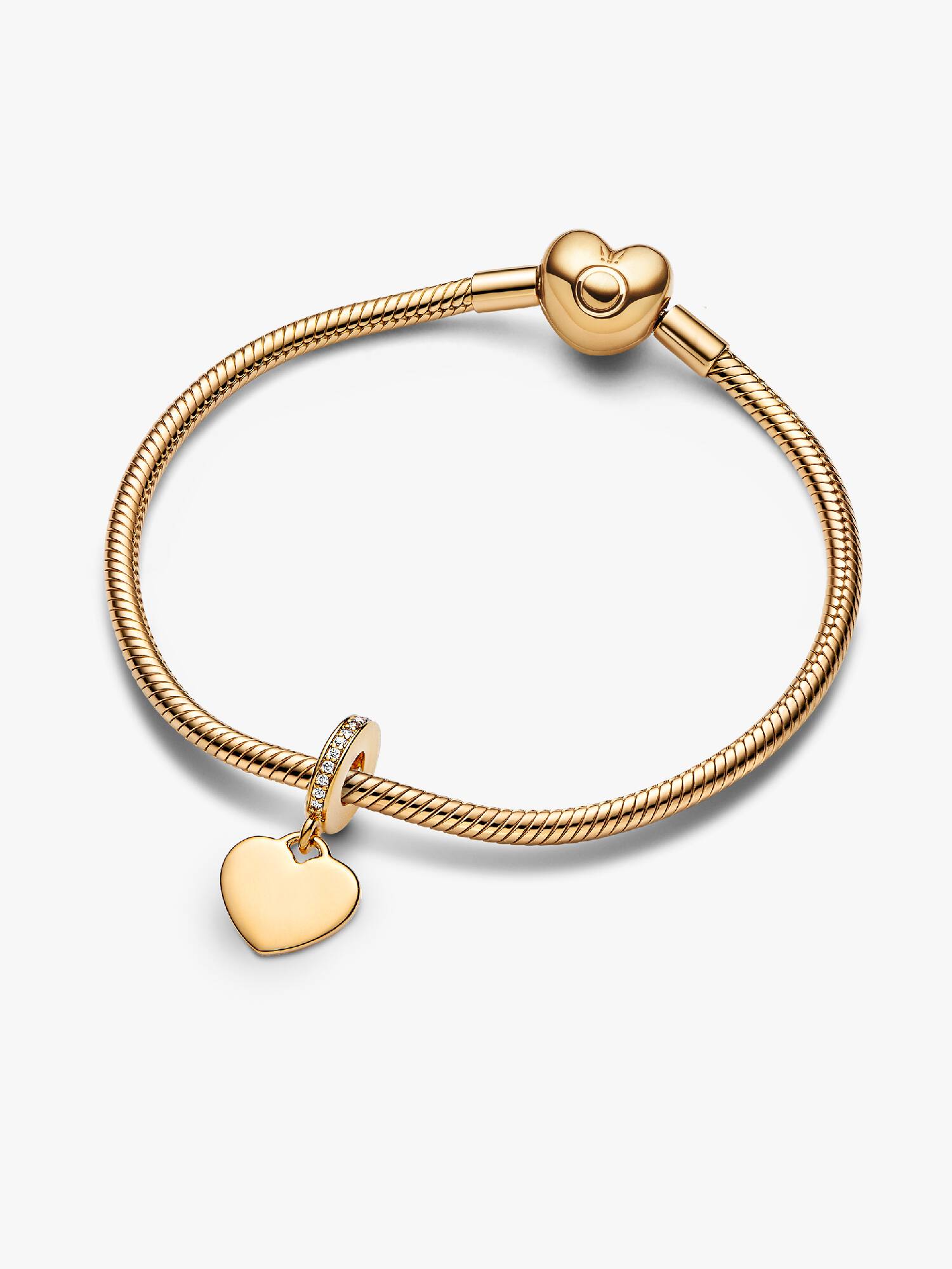 Guldpläterad hjärtberlock för gravyr och armbandsset