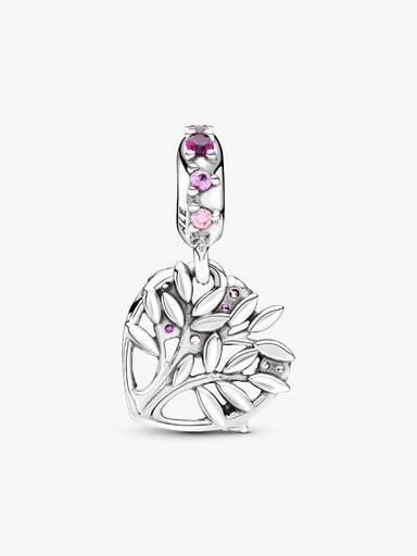Hjärtformad, rosa hängberlock med familjeträd