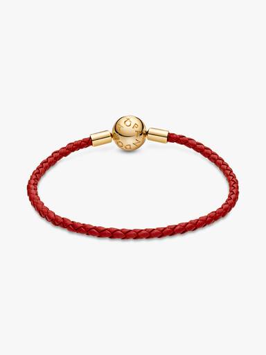 Pandora Moments Rött Flätat Läderarmband