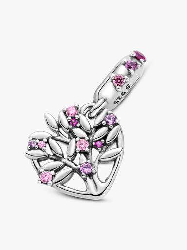 Hjärtformad, rosa hängberlock med familjeträd