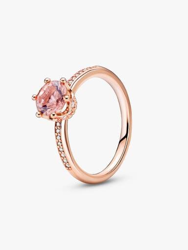 Rosa glittrande krona, solitärring