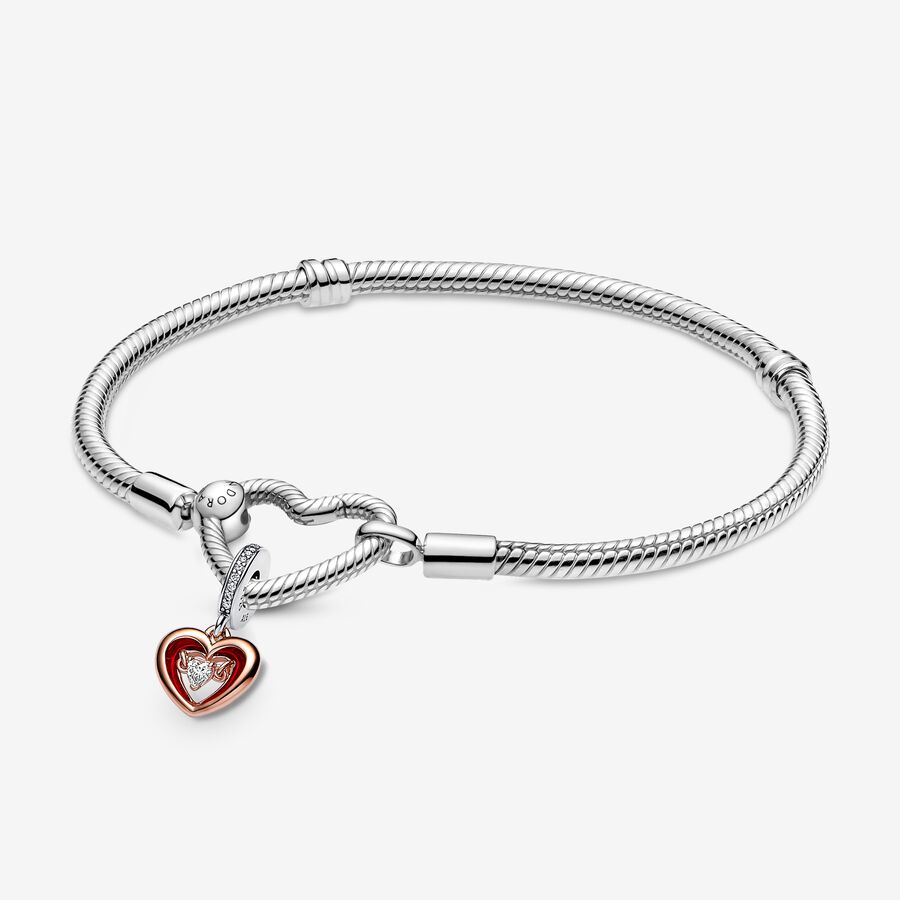 Moments Heart Clasp Snakes - länk armband med tvåfärgad radiant hjärta charm hänge set image number 0