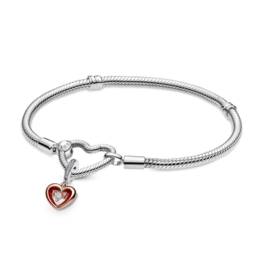 Moments Heart Clasp Snakes - länk armband med tvåfärgad radiant hjärta charm hänge set
