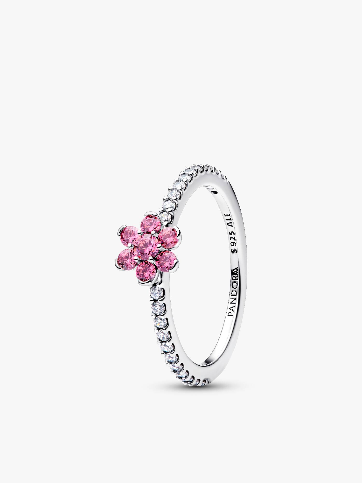 Ring med glittrande rosa blomma