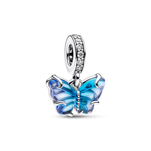 Hängberlock med fjäril i blått muranoglas
