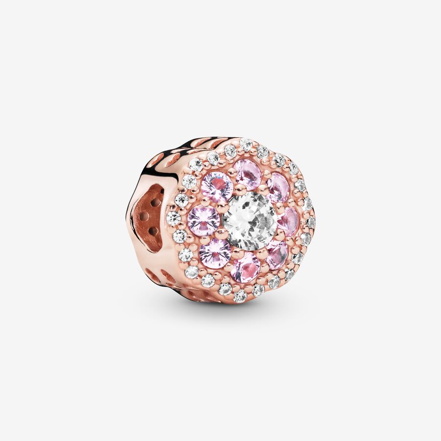 Flower 14k rose gold-plated charm with pink mist crystal and clear cubic zirconia image number 0