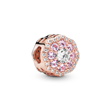 Flower 14k rose gold-plated charm with pink mist crystal and clear cubic zirconia
