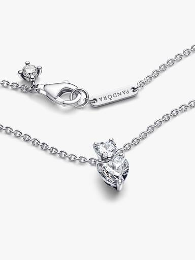 Double Heart Pendant Sparkling Collier Halsband