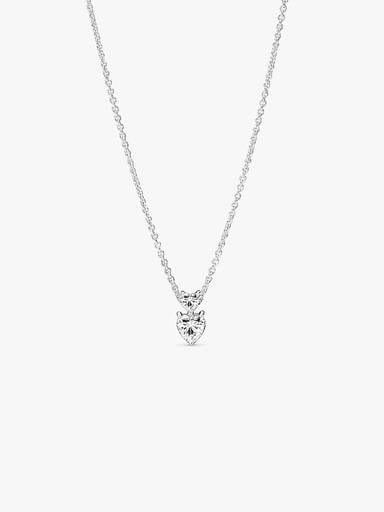 Double Heart Pendant Sparkling Collier Halsband