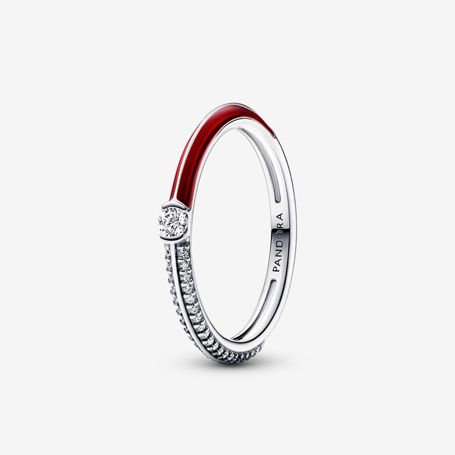 Pandora ME-ring med röd emalj och glittrande stenar image number 0