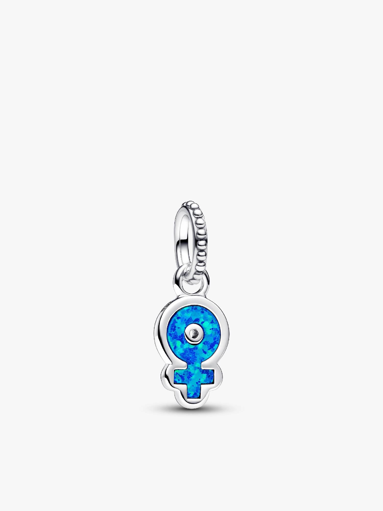 Hängberlock med feminin symbol och blå artificiell opal