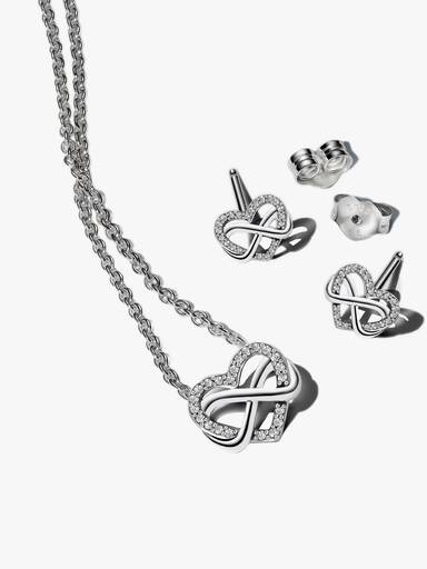 Glittrande Infinity Heart-halsband & stiftörhängen