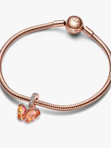 Hängberlock med fjäril i gult och rosa muranoglas