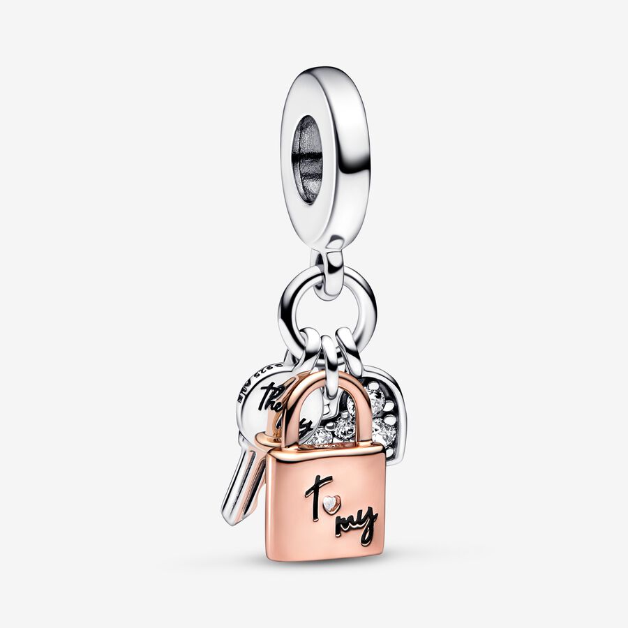 Tvåfärgad hängberlock med nyckel, hjärta och hänglås image number 0