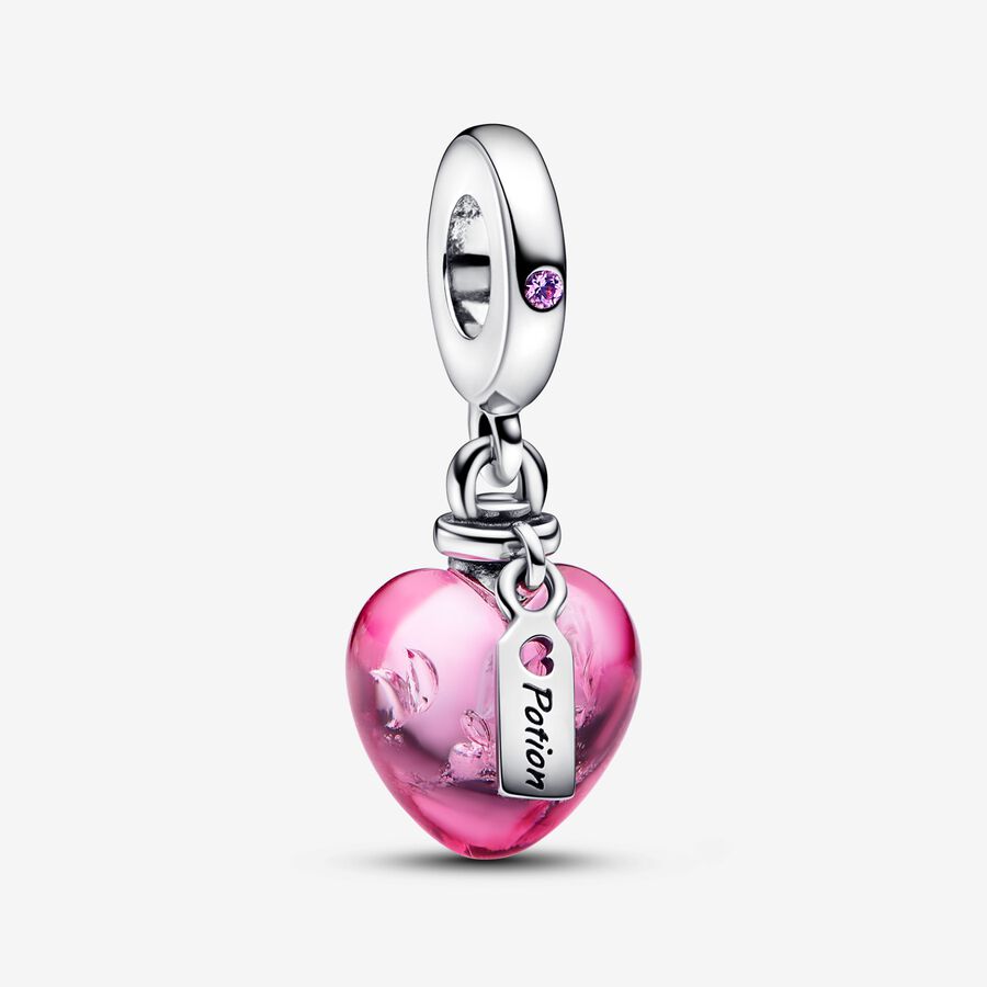 Hjärtformad hängberlock i rosa muranoglas image number 0