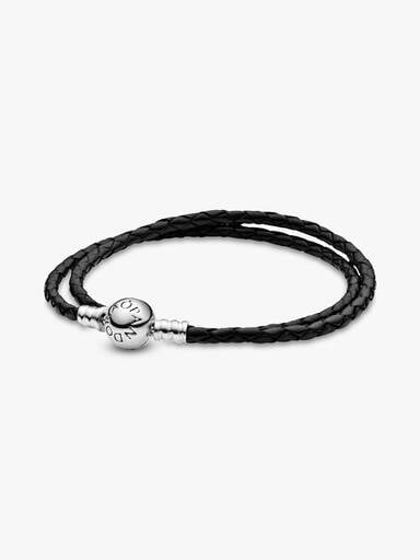Pandora Moments dubbelt svart läderarmband