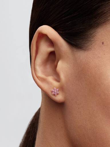 Stiftörhängen med glittrande rosa blomma