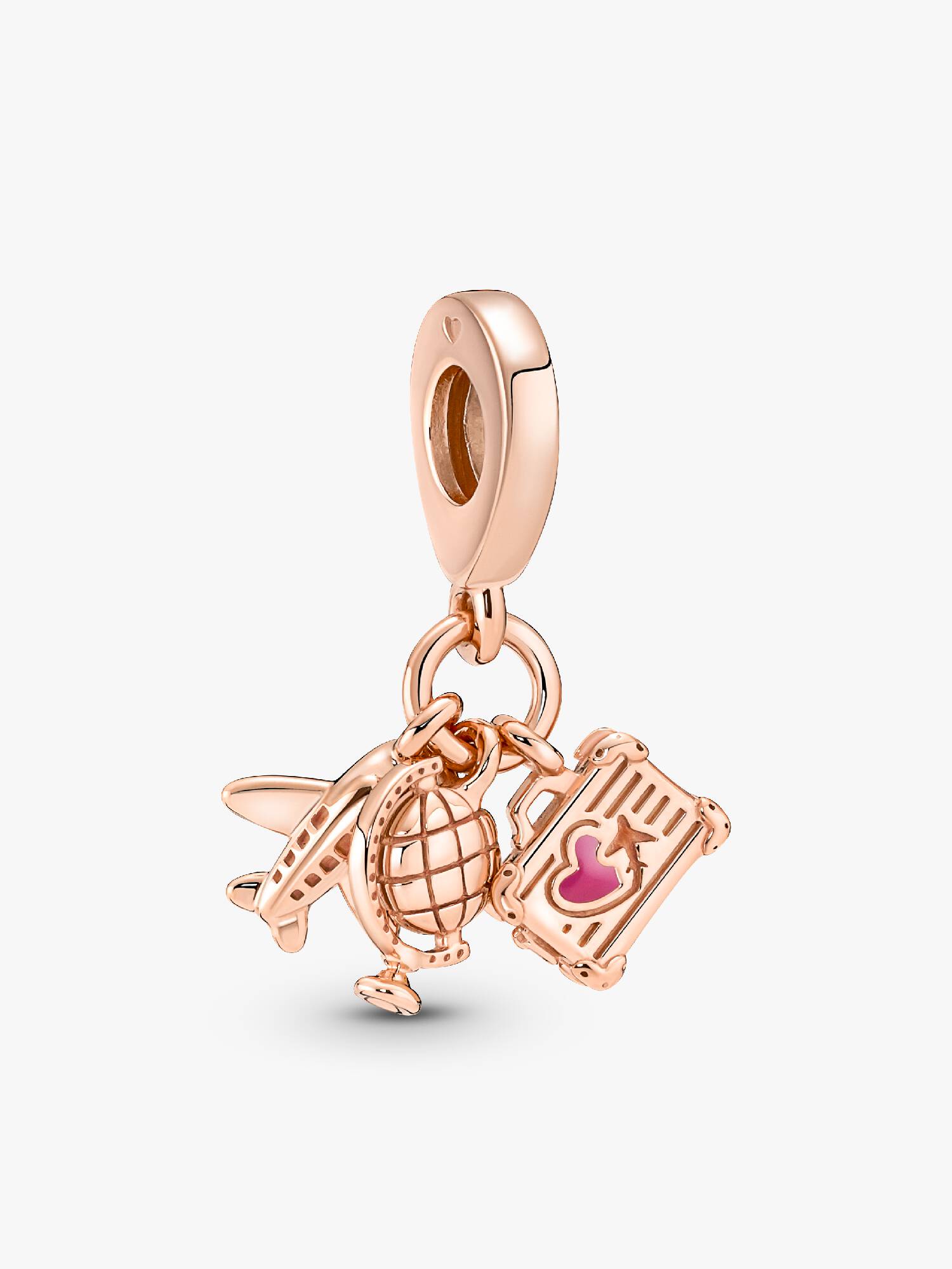 Airplane, Globe & Suitcase Triple Dangle Charm