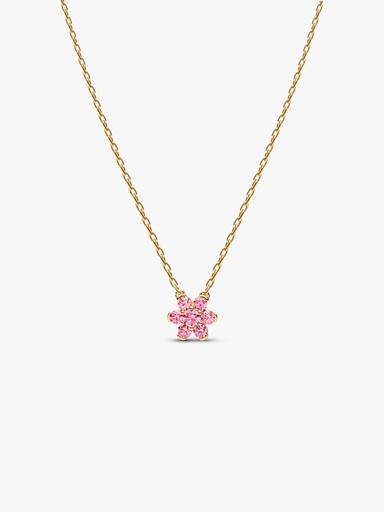 Halsband med hängsmycke och glittrande rosa blomma