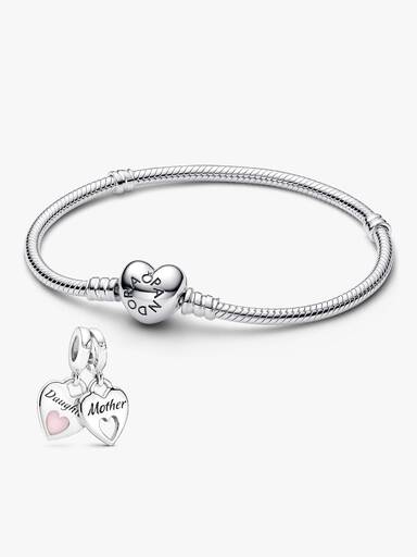 Smyckesset Mor och Dotter Armband & Dubbel Hjärta-Berlock
