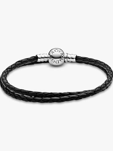 Pandora Moments dubbelt svart läderarmband