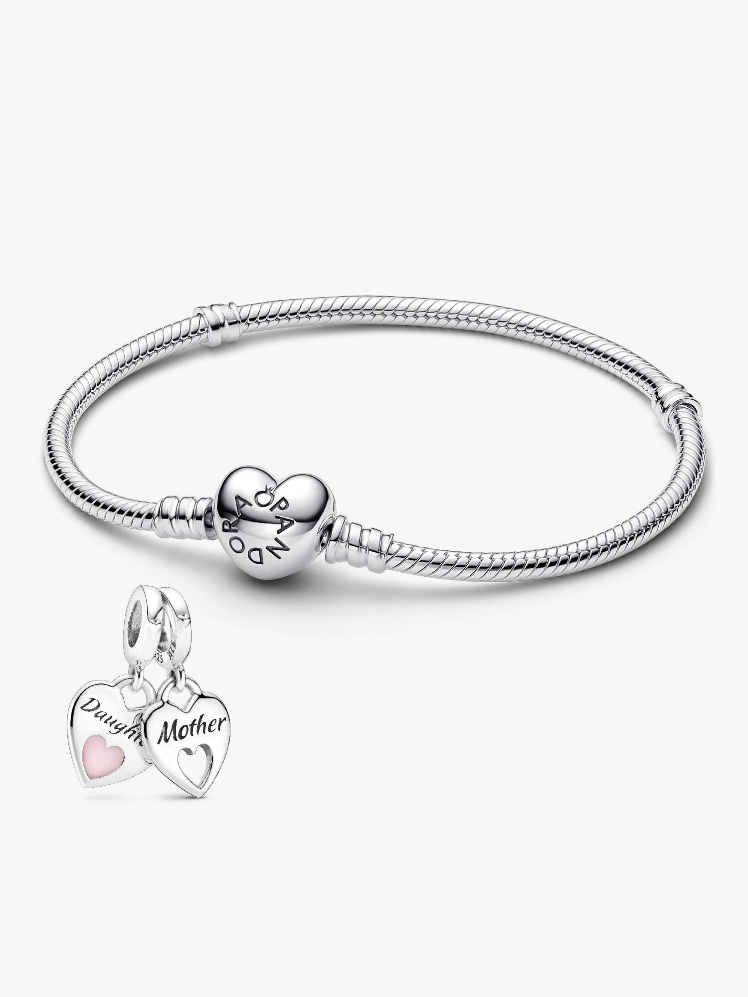 Smyckesset Mor och Dotter Armband & Dubbel Hjärta-Berlock