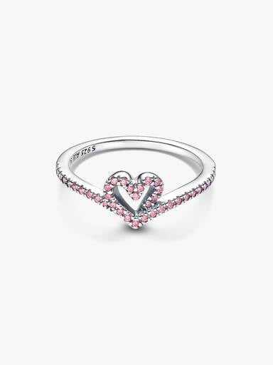 Wishbone-ring med gnistrande rosa hjärta
