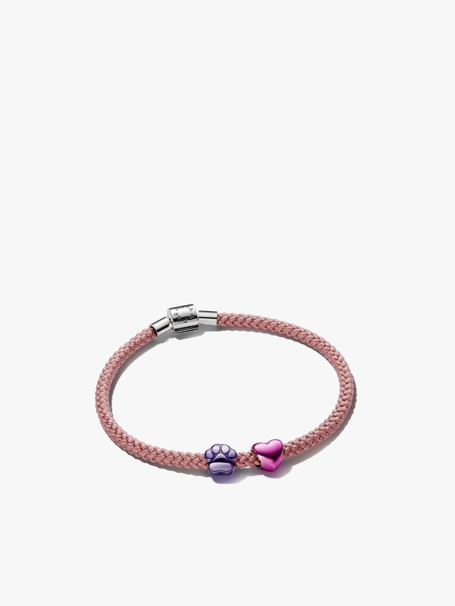 Armbandsset med tass- och hjärtberlock på snöre