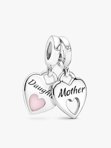 Smyckesset Mor och Dotter Armband & Dubbel Hjärta-Berlock