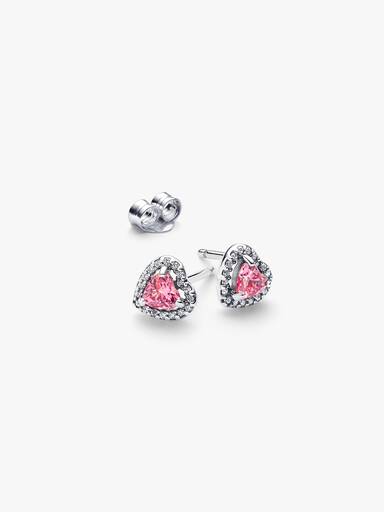 Stiftörhängen med rosa hjärtformade stenar
