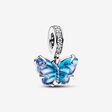 Hängberlock med fjäril i blått muranoglas