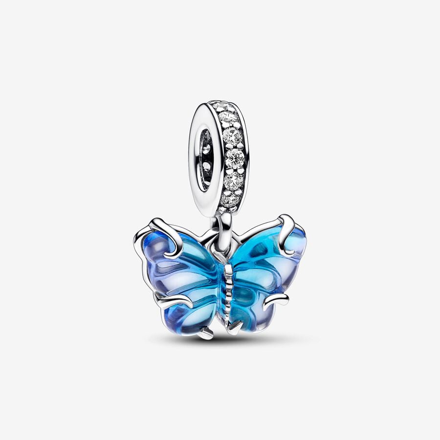 Hängberlock med fjäril i blått muranoglas image number 0